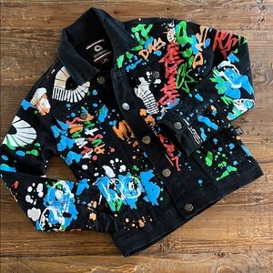 NWOT Akademiks Painted Graffiti Kids Black Jeans Jacket